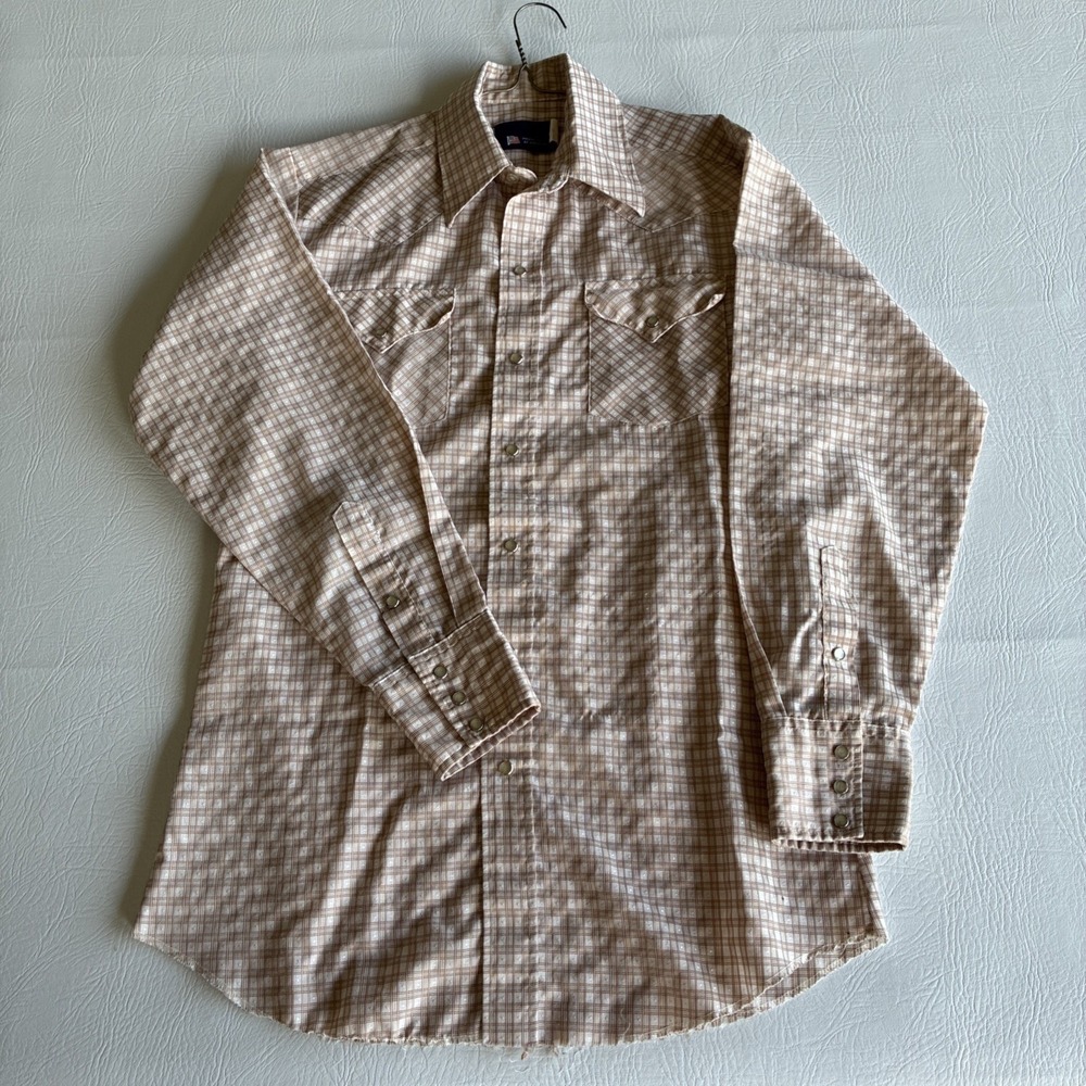 Men's Large Shirt Panhandle Slim Pique Weave Pearl Snap Western Cowboy VTG Read